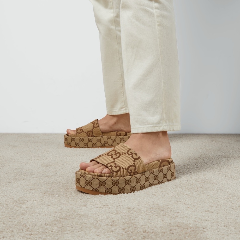 Gucci Brown Open-Toed Sandals with Platform Sole